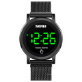 skmei 1668 led light up digital watch stainless steel mesh watch